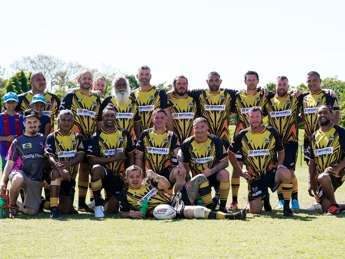 Masters rugby league team posing for group photo
